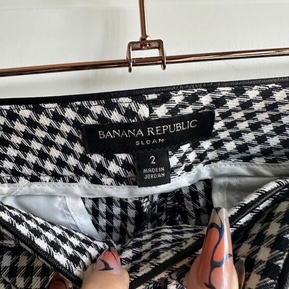 Banana Republic Sloane Houndstooth Slim Pant with Leather Trim size 2 - Picture 2 of 11